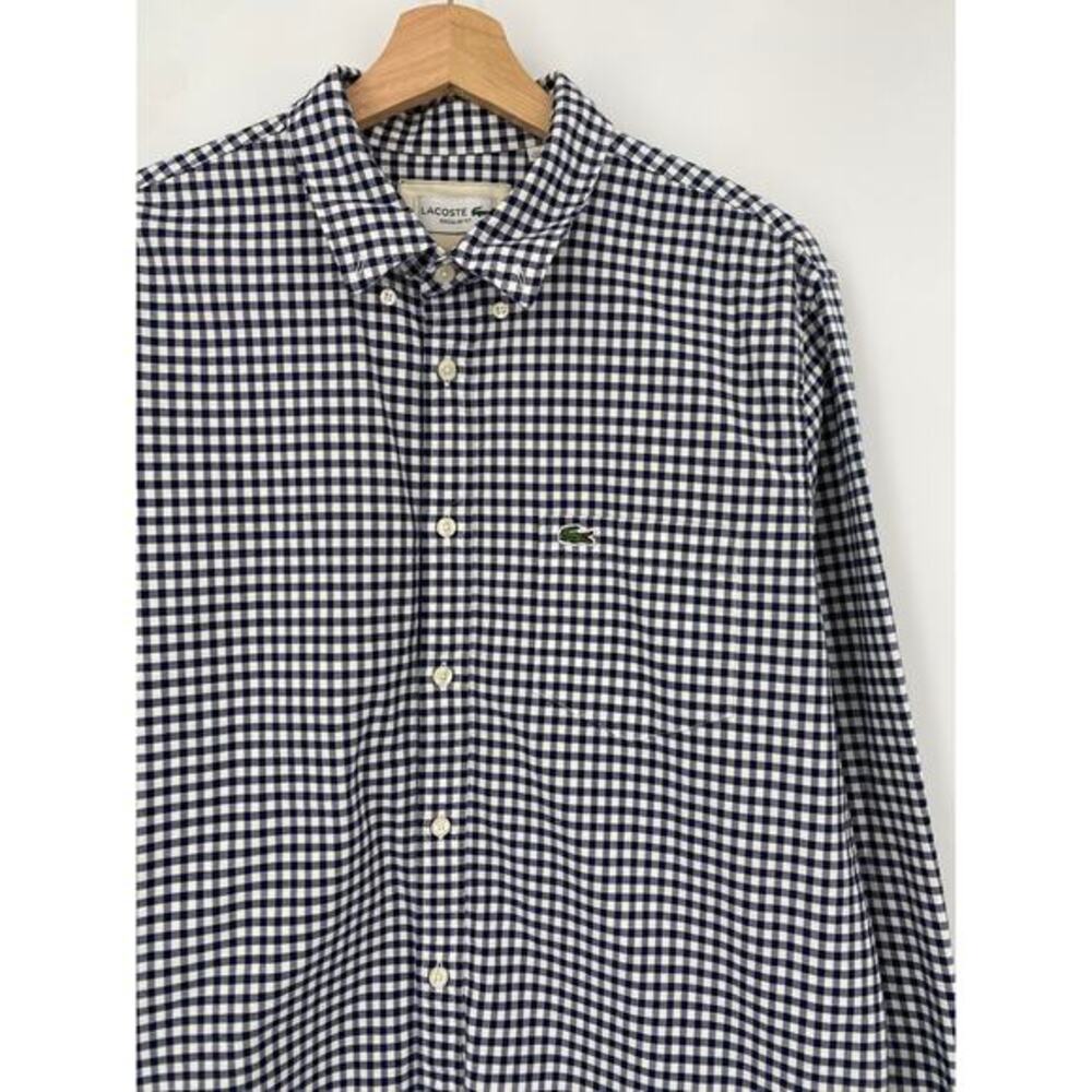 Lacoste L navy checkered gingham button down long sleeve